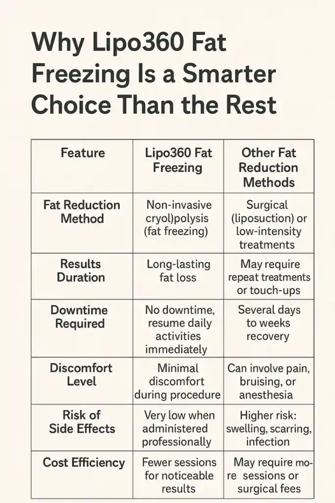 Is it possible to permanently freeze fat cells? 2 Table showing benefits of fat freezing to remove fat cells Burgess Hill from Lipo 360
