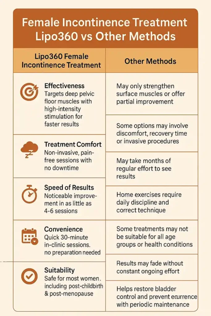 Comprehensive Guide To Female Incontinence Treatment Options 1 Table showing benefits of incontinence treatment Burgess Hill
